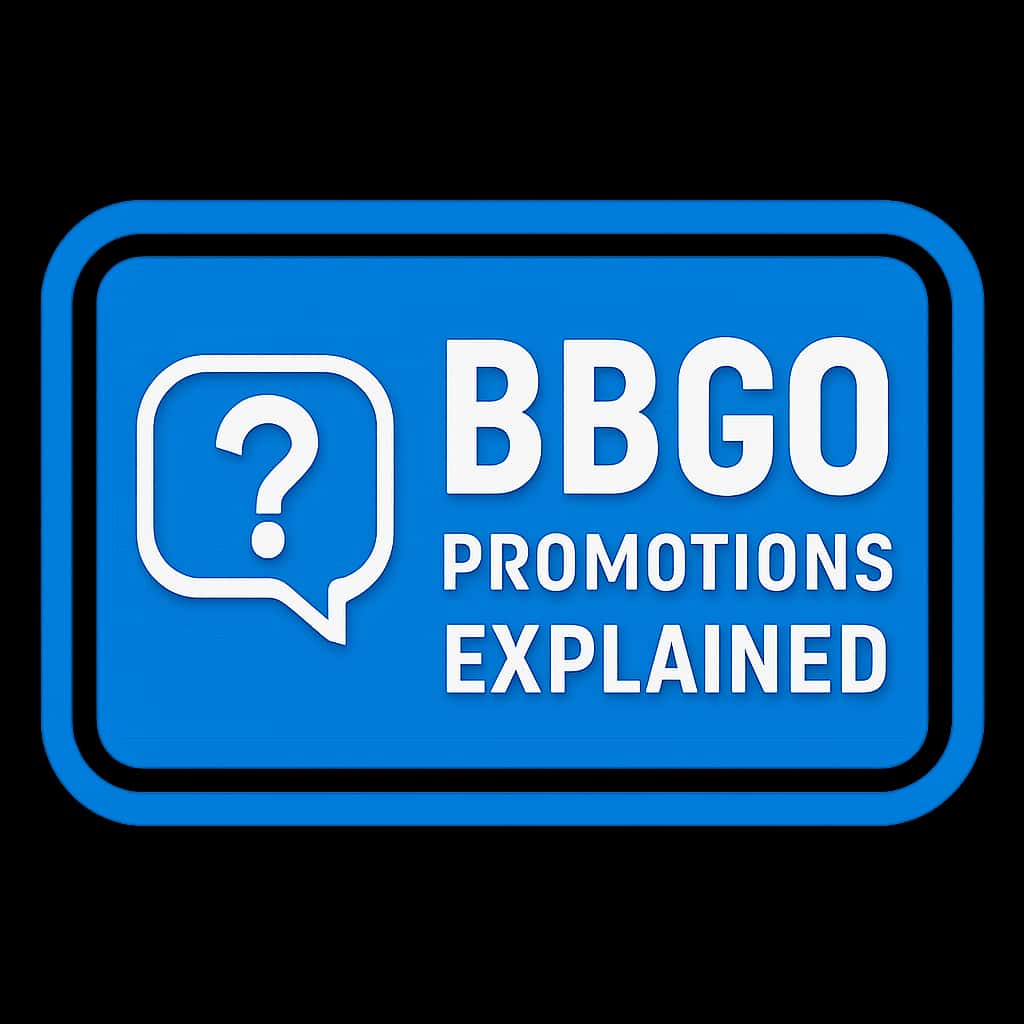 Minimal badge concept for BBGO Promotions Explained.
